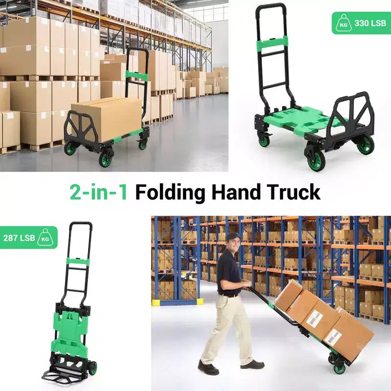 Carrello a mano pieghevole 2 in 1 con cesto pieghevole, carrello a mano pieghevole