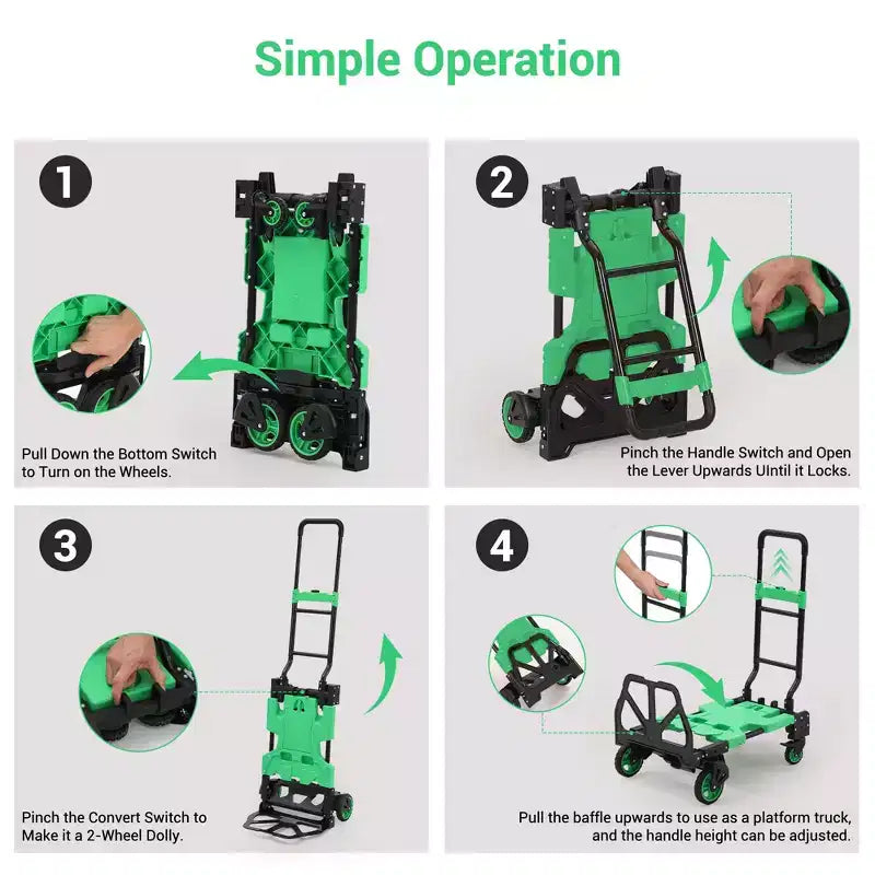Carrello a mano pieghevole 2 in 1 con cesto pieghevole, carrello a mano pieghevole