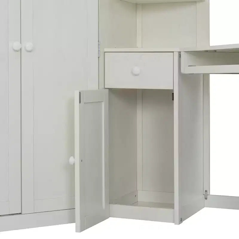 Letto a soppalco Luxystar Twin Size tutto-in-uno con armadio integrato, scrivania, mensole, vassoio estraibile per tastiera e faretto