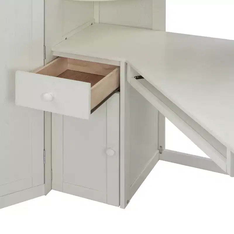 Letto a soppalco Luxystar Twin Size tutto-in-uno con armadio integrato, scrivania, mensole, vassoio estraibile per tastiera e faretto