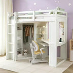 Letto a soppalco Luxystar Twin Size tutto-in-uno con armadio integrato, scrivania, mensole, vassoio estraibile per tastiera e faretto