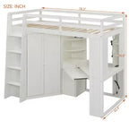 Letto a soppalco Luxystar Twin Size tutto-in-uno con armadio integrato, scrivania, mensole, vassoio estraibile per tastiera e faretto