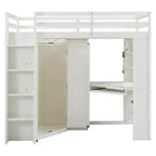 Letto a soppalco Luxystar Twin Size tutto-in-uno con armadio integrato, scrivania, mensole, vassoio estraibile per tastiera e faretto