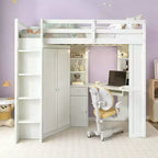 Letto a soppalco Luxystar Twin Size tutto-in-uno con armadio integrato, scrivania, mensole, vassoio estraibile per tastiera e faretto