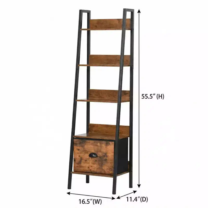 Homy Casa Scaffale a Scala a 5 Ripiani con Cassetto, Marrone Rustico