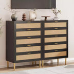 Comò a 5 cassetti in rattan Acekool con gambe dorate, cassettiera alta per camera da letto e soggiorno