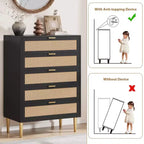 Comò a 5 cassetti in rattan Acekool con gambe dorate, cassettiera alta per camera da letto e soggiorno