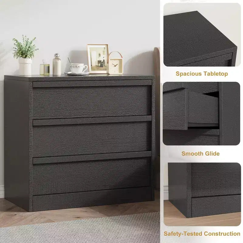 Comodino alto a 3 cassetti 30 - Comodino e tavolino moderno con ampio spazio di archiviazione e kit anti-ribaltamento per camera da letto e soggiorno