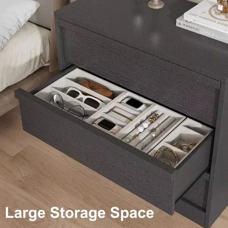 Comodino alto a 3 cassetti 30 - Comodino e tavolino moderno con ampio spazio di archiviazione e kit anti-ribaltamento per camera da letto e soggiorno