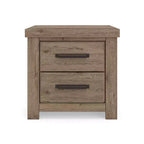 Comodino Ashley Contoura a due cassetti con design d'autore, effetto legno rustico marrone chiaro con ricarica USB