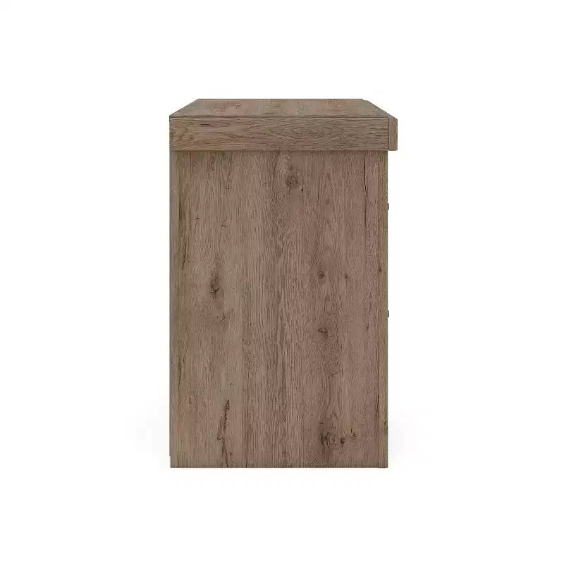 Comodino Ashley Contoura a due cassetti con design d'autore, effetto legno rustico marrone chiaro con ricarica USB