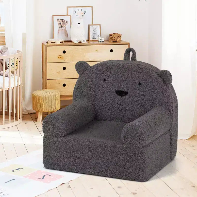 Costway Divano Orsetto per Bambini, Divano in Schiuma per Bambini con Morbida Fodera in Tessuto Pile Marrone/Grigio/Blu scuro/Rosa