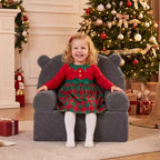 Costway Divano Orsetto per Bambini, Divano in Schiuma per Bambini con Morbida Fodera in Tessuto Pile Marrone/Grigio/Blu scuro/Rosa