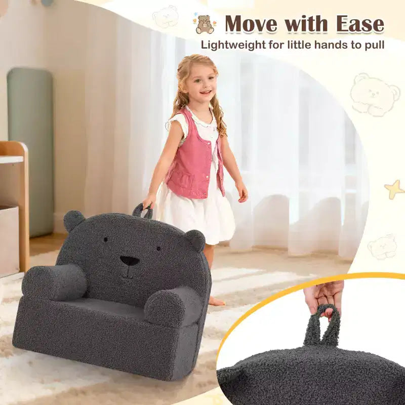 Costway Divano Orsetto per Bambini, Divano in Schiuma per Bambini con Morbida Fodera in Tessuto Pile Marrone/Grigio/Blu scuro/Rosa