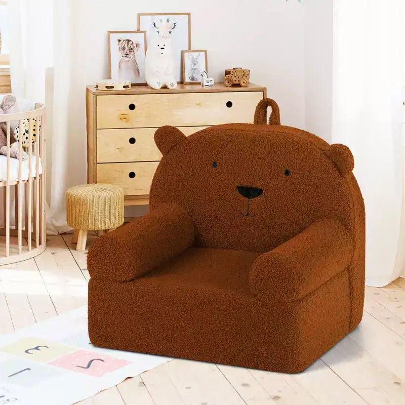 Costway Divano Orsetto per Bambini, Divano in Schiuma per Bambini con Morbida Fodera in Tessuto Pile Marrone/Grigio/Blu scuro/Rosa