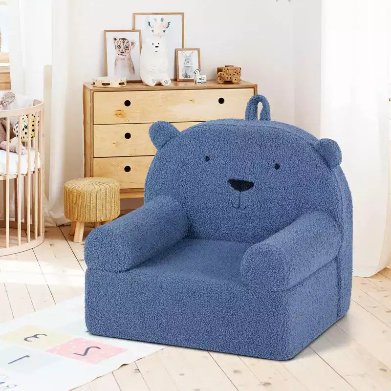 Costway Divano Orsetto per Bambini, Divano in Schiuma per Bambini con Morbida Fodera in Tessuto Pile Marrone/Grigio/Blu scuro/Rosa