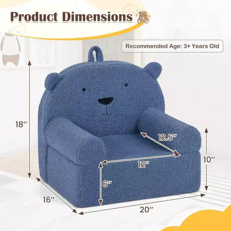 Costway Divano Orsetto per Bambini, Divano in Schiuma per Bambini con Morbida Fodera in Tessuto Pile Marrone/Grigio/Blu scuro/Rosa