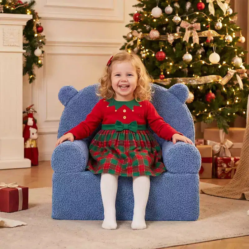 Costway Divano Orsetto per Bambini, Divano in Schiuma per Bambini con Morbida Fodera in Tessuto Pile Marrone/Grigio/Blu scuro/Rosa