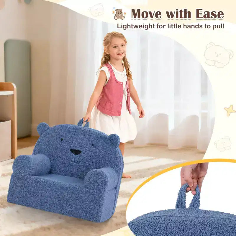 Costway Divano Orsetto per Bambini, Divano in Schiuma per Bambini con Morbida Fodera in Tessuto Pile Marrone/Grigio/Blu scuro/Rosa