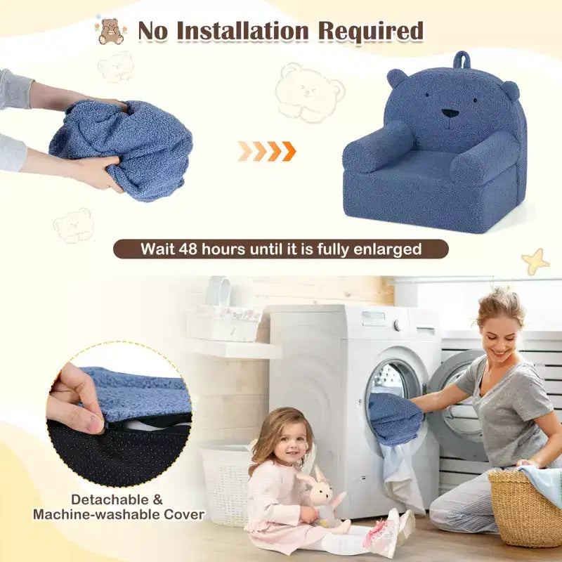 Costway Divano Orsetto per Bambini, Divano in Schiuma per Bambini con Morbida Fodera in Tessuto Pile Marrone/Grigio/Blu scuro/Rosa