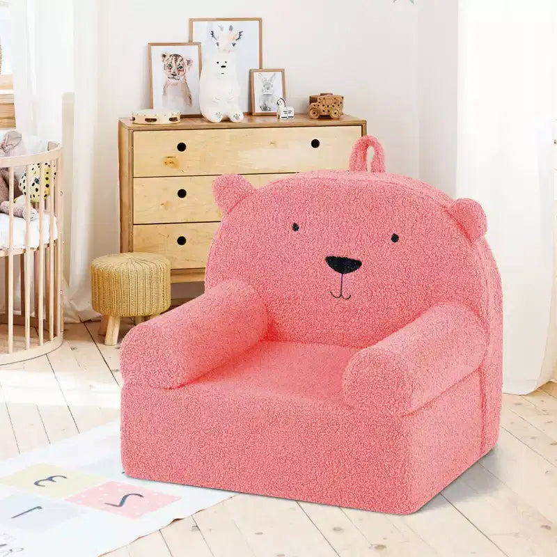 Costway Divano Orsetto per Bambini, Divano in Schiuma per Bambini con Morbida Fodera in Tessuto Pile Marrone/Grigio/Blu scuro/Rosa