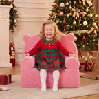 Costway Divano Orsetto per Bambini, Divano in Schiuma per Bambini con Morbida Fodera in Tessuto Pile Marrone/Grigio/Blu scuro/Rosa