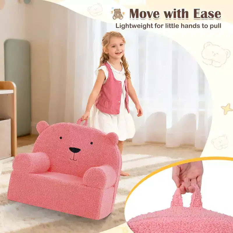 Costway Divano Orsetto per Bambini, Divano in Schiuma per Bambini con Morbida Fodera in Tessuto Pile Marrone/Grigio/Blu scuro/Rosa