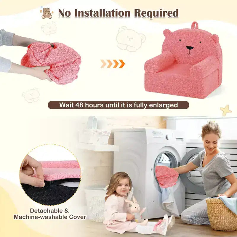 Costway Divano Orsetto per Bambini, Divano in Schiuma per Bambini con Morbida Fodera in Tessuto Pile Marrone/Grigio/Blu scuro/Rosa