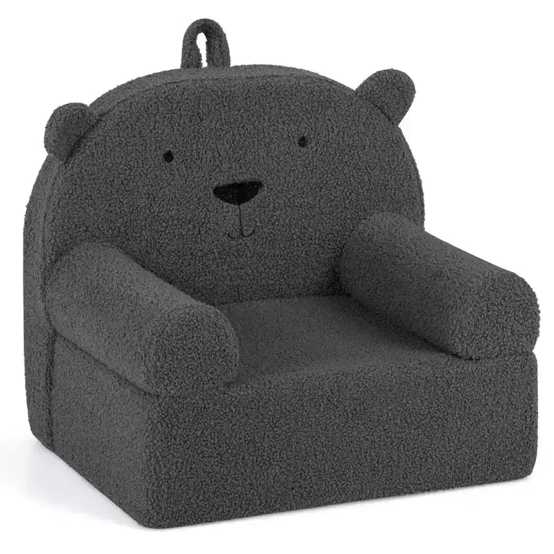 Costway Divano Orsetto per Bambini, Divano in Schiuma per Bambini con Morbida Fodera in Tessuto Pile Marrone/Grigio/Blu scuro/Rosa