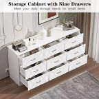 Cassettiera a 9 cassetti, cassettiera lunga per camera da letto, grande mobile contenitore moderno, organizer con cassetti in legno con maniglie in metallo, per camera da letto, soggiorno